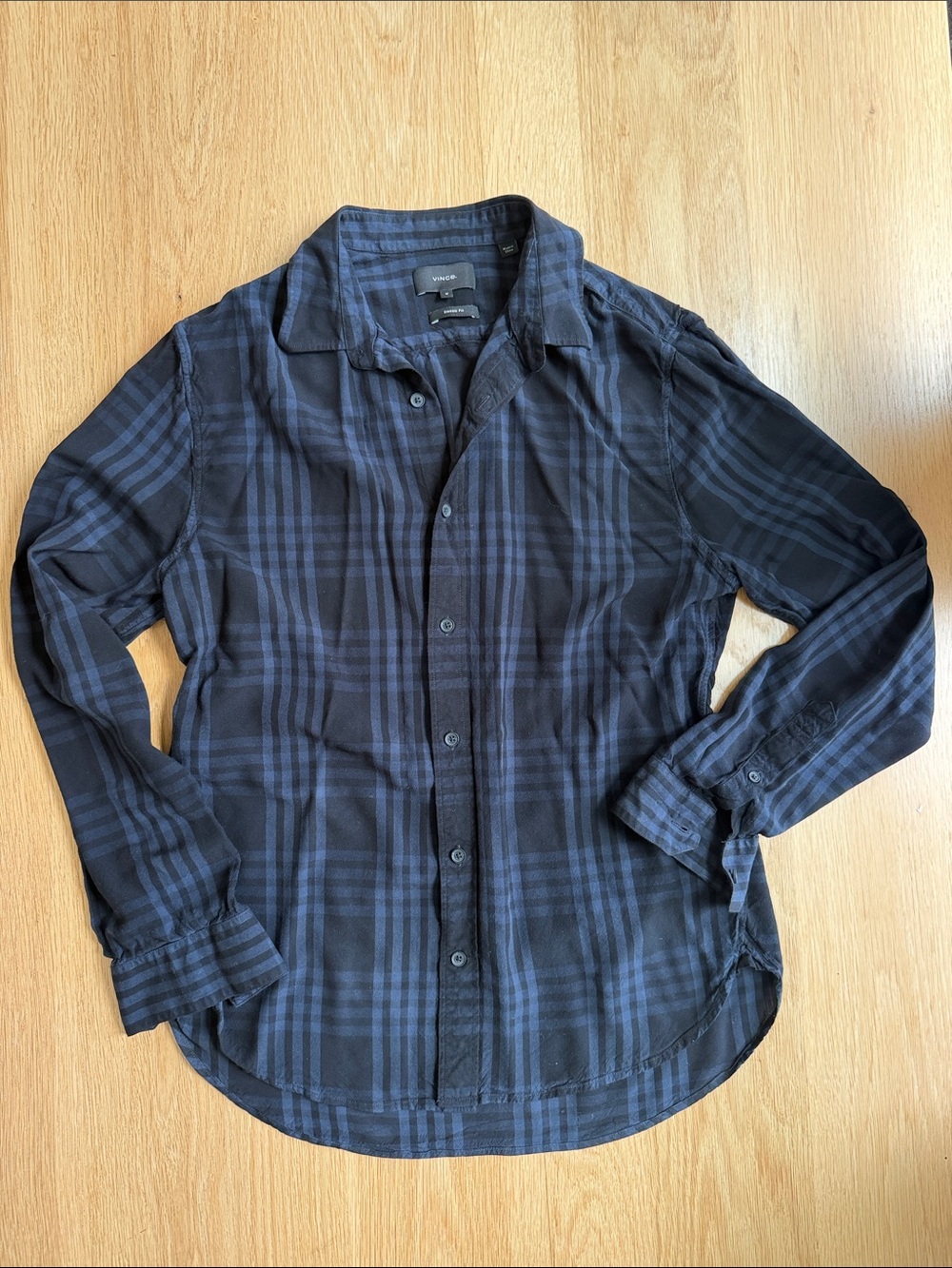 Vince Black and Navy Plaid Button-Down Shirt